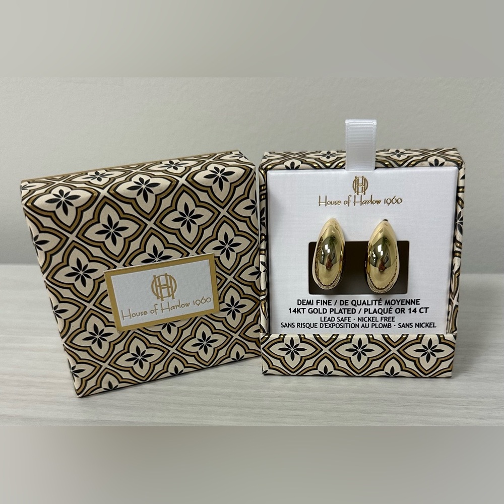 NWOT House of Harlow 1960 Gold Plated Teardrop Earrings in a gift box